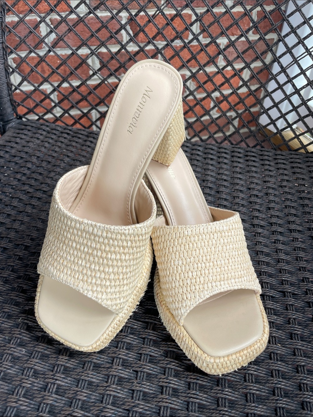 Natural Woven Platform Wedge Heels